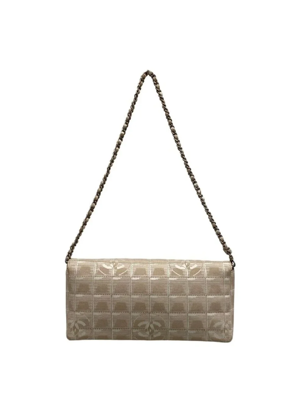 Chanel Shoulder Bag New Travel Line Choco Bar Stitch Beige Chain Silver Leather